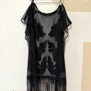 Black Sheer Fringe Dress